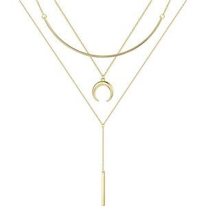 Gold Layered Necklaces for Women - 14K Gold Plated Handmade Multilayer